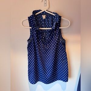 J. Crew Navy and White Polka Dot Sleeveless Tie-Neck Camisole